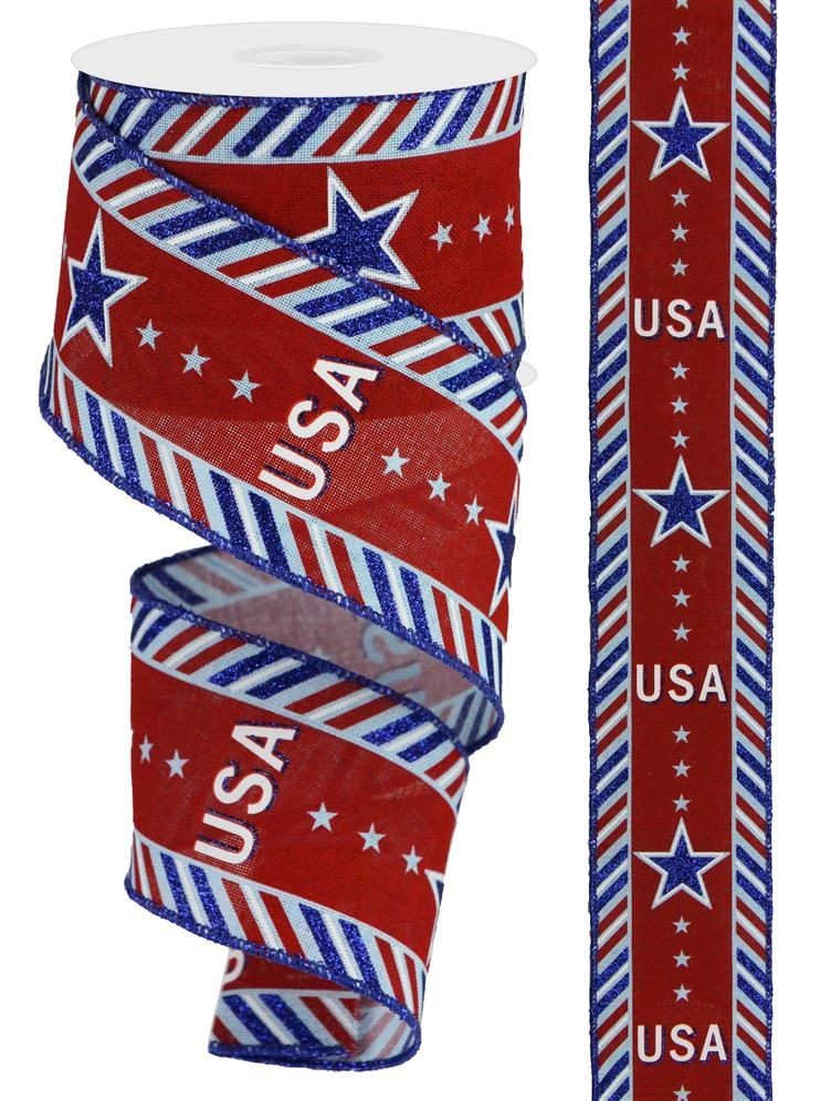 RGA163114    2.5" x 10yd USA/Diagonal Border On Royal    Pale Blue/White/Red