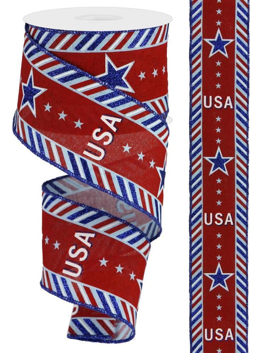 RGA163114    2.5" x 10yd USA/Diagonal Border On Royal    Pale Blue/White/Red