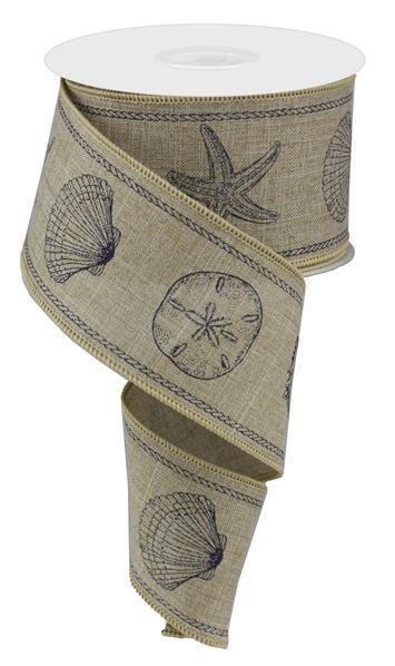 RG01697R2 2.5x10 Bold Starfish And Shell On Royal Burlap/Navy
