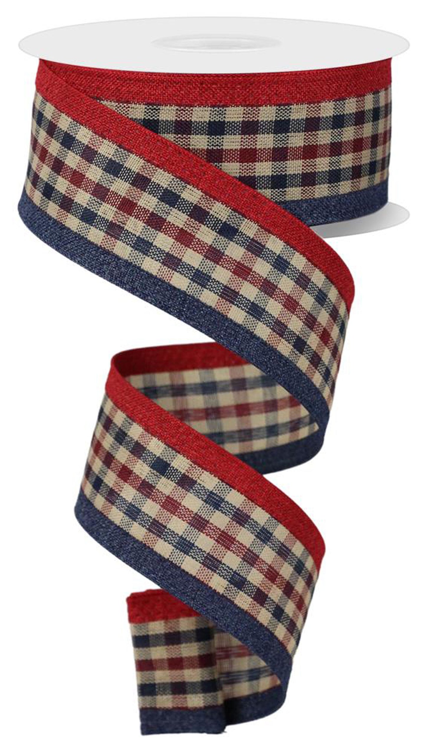 RGA80342E  1.5" x 10yd Gingham/Royal Navy/Burgundy/Beige