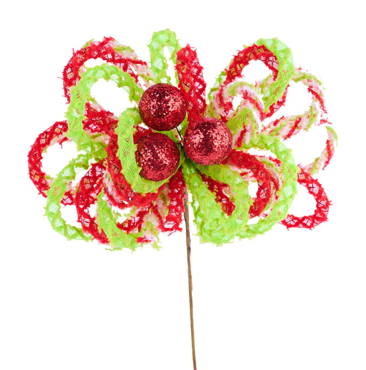 XP3878FK  12"L Snowdrift Glitter Ball Pick  Green/Red/White