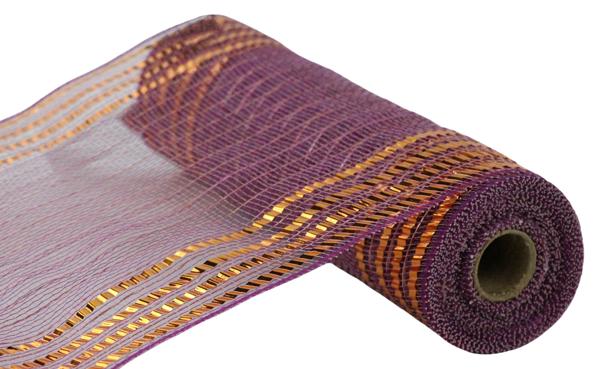 RY8516FY  10.25" x 10yd Matte/Metallic Border Mesh Rose/Mulberry/Orange