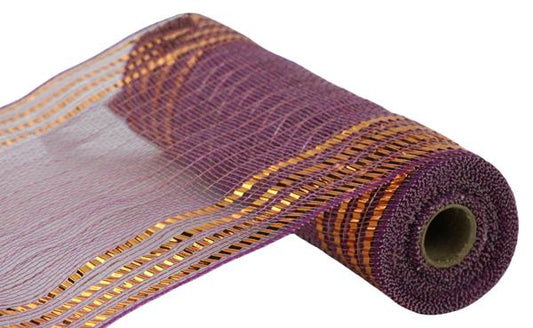 RY8516FY  10.25" x 10yd Matte/Metallic Border Mesh Rose/Mulberry/Orange
