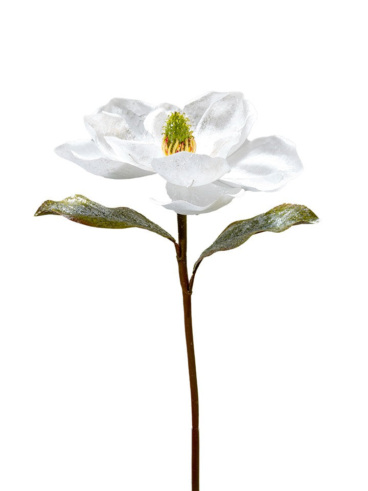 2823031WH    22" GLITTERED MAGNOLIA SPRAY    WHITE