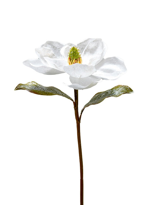 2823031WH    22" GLITTERED MAGNOLIA SPRAY    WHITE