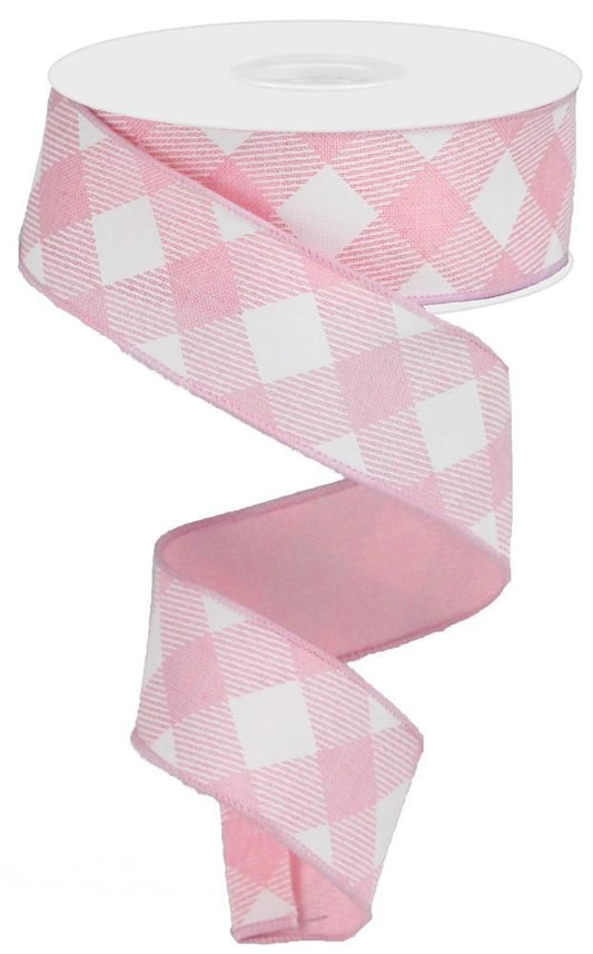 RGA126415  1.5" x 10yd Diagonal Check On Royal   Light Pink/White
