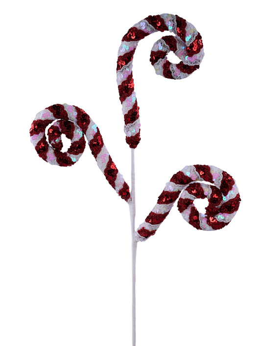 XS140334  28"L Sequin/Lace Coils Spray  Red/White