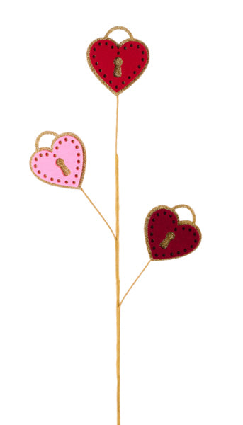 HV027299   28"L Felt/Fabric Heart Locket Spray   Lt Pink/Red/Burg/Gold