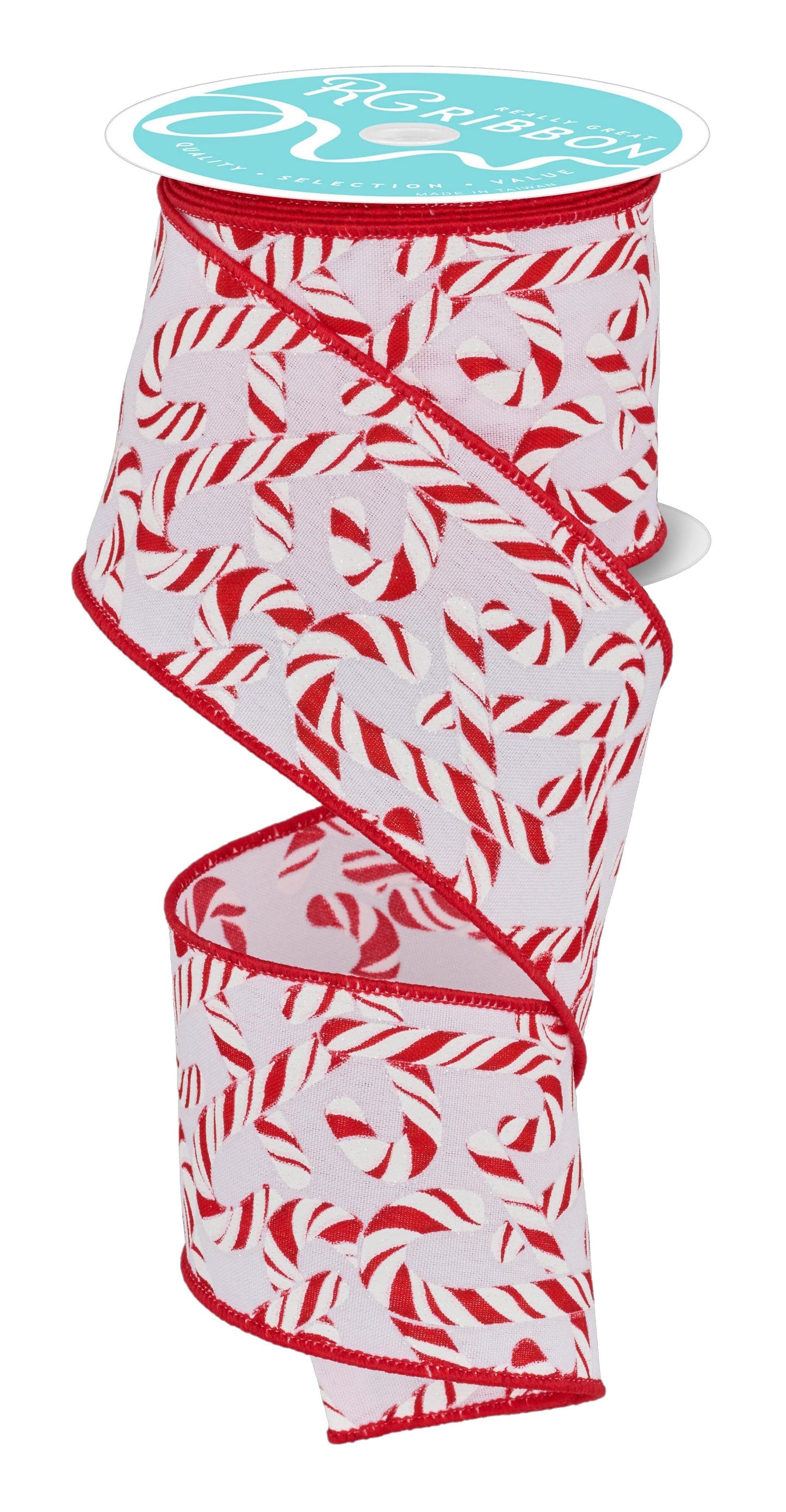 RGF126967  2.5" x 10yd Candy Cane Ribbon – White/Red – Christmas Holiday Ribbon
