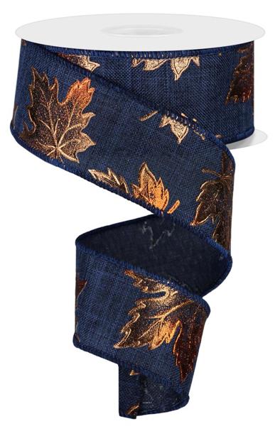 RGE147619  1.5" x 10yd Foil Maple Leaf On Royal Navy