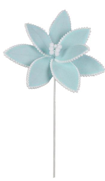 XS399514    12.25"Dia Felt Poinsettia On 19.5"L Stem   Light Blue