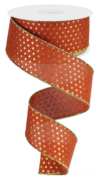 RG0190758   1.5" x 10yd Royal Swiss Dots  Rust/Gold