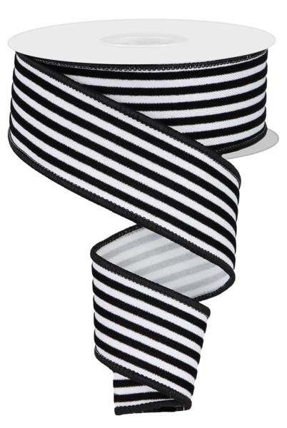 RGE139327  1.5" x 10yd Velvet Vertical Thin Lines White/Black