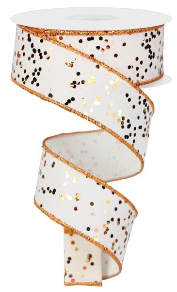 RGE1253MR  1.5" x 10yd Sprinkled Hex Glitter Finish Ivory/Brn/Rust/Lt Cpr/Gld