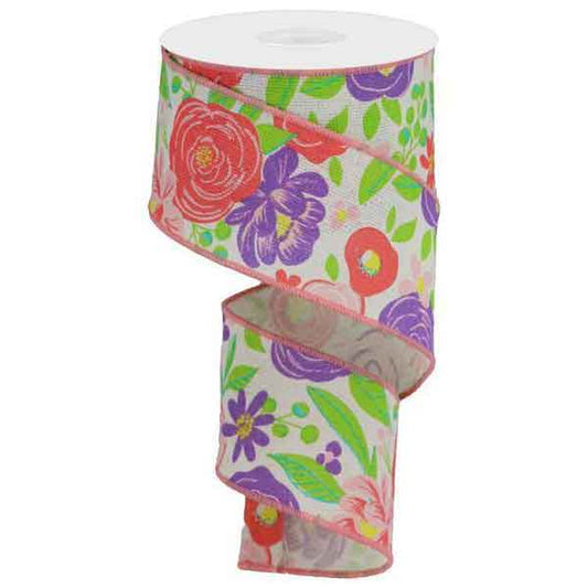 RGA16858K  2.5" x 10yds Flower Blooms Coral, Pink, Lavender, Yellow