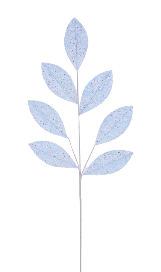FH813214  27"L Glitter/Sequin Magnolia Leaf Spray Soft Blue