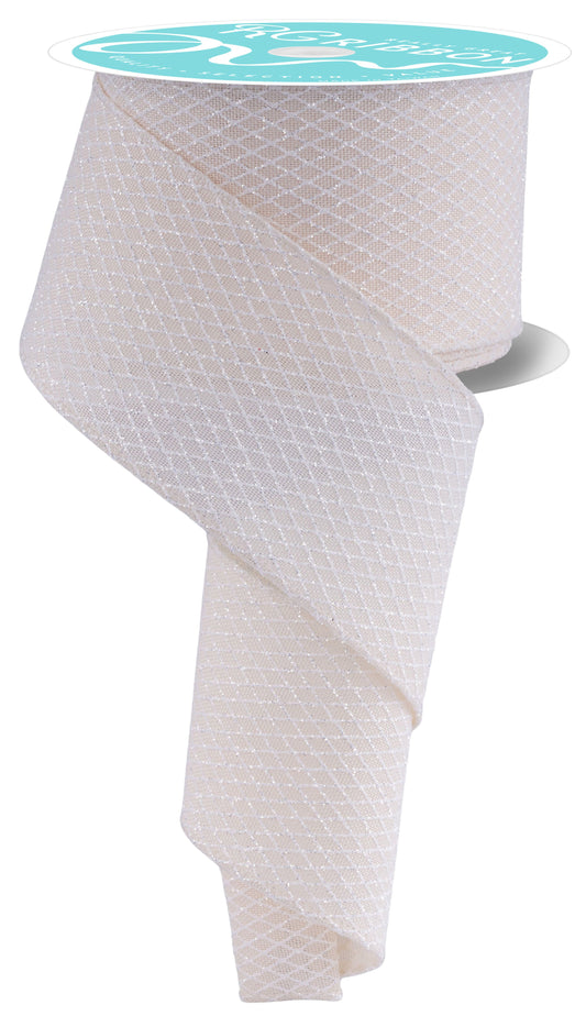 RGF1696C2  2.5" x 10yd Mini Harlequin Christmas Ribbon – Cream/White – Wired Holiday Ribbon