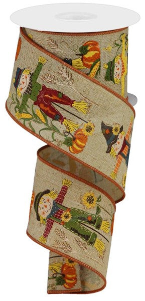 RGB127804  2.5" x 10yd Scarecrows/Glitter On Royal Brown Beige/Multi