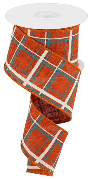 RGC154174   2.5" x 10yd Printed Plaid/Royal  Rust/Dk Orng/Turq/Lt Nat