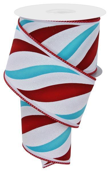 RGE1049A2     2.5" x 10yd Swirl Candy Stripe   White/Red/Turquoise