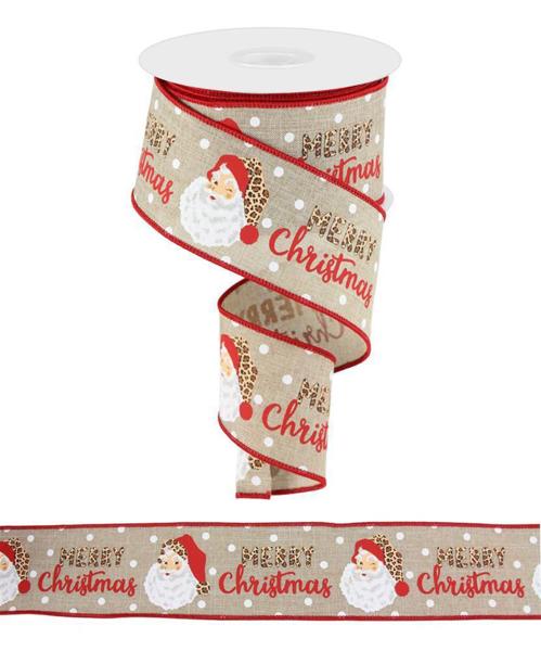 RGC165418 2.5"X10yd Merry Christmas Leopard Santa Natural/Multi
