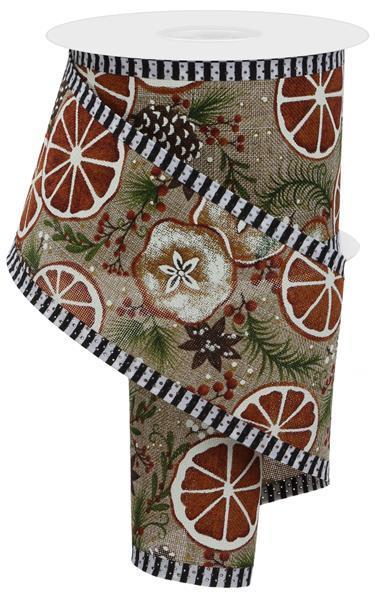 RGA8982   2.5" x 10yd Fruit Slice/Stripe       Light Beige/Multi