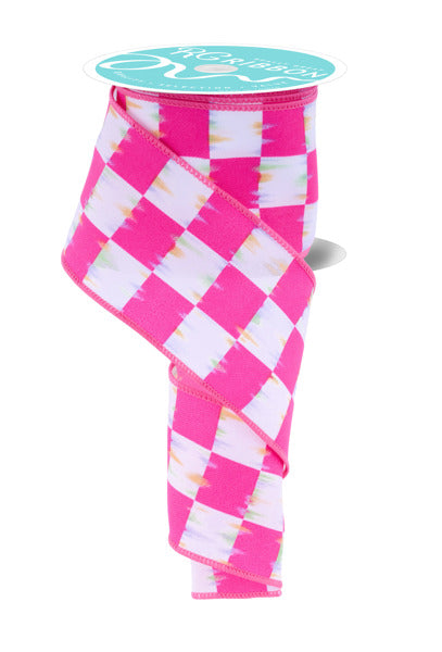 RGF162411  2.5" x 10yd Bold Antique Check Hot Pink/White