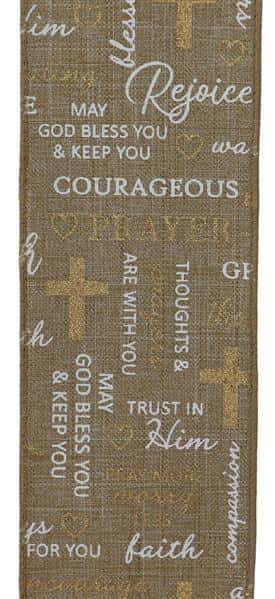 RGE137501    2.5" X 10Yd Words Of Comfort On Royal     Lt Beige/White/Gold