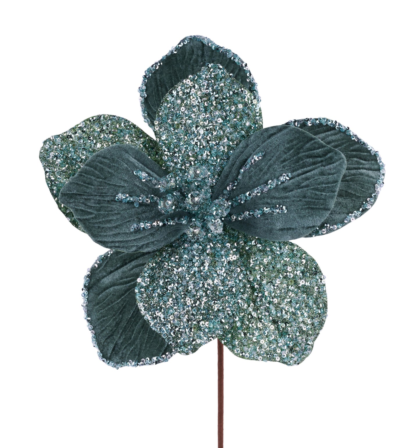 XS765553   17"L x 9.5"Dia Sequin Magnolia Pick   Smoke Blue