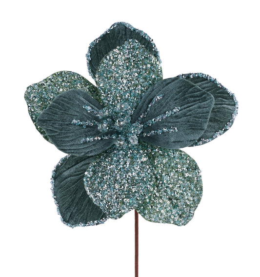 XS765553   17"L x 9.5"Dia Sequin Magnolia Pick   Smoke Blue