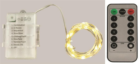 LL600226  16' Mini LED Light Strand – 40 Warm White Lights – Silver Wire with Remote