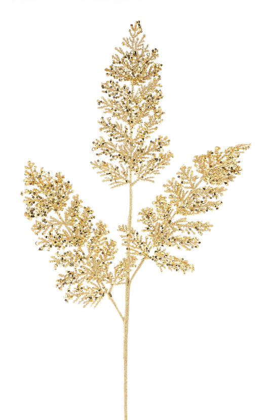 XS219608  31"L Glitter Fern Spray  Gold