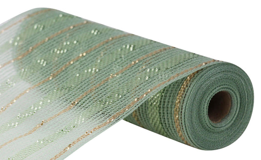 RY8020R7  10.25" x 10yd Poly/Faux Jute/Metallic Mesh Sage/Champagne