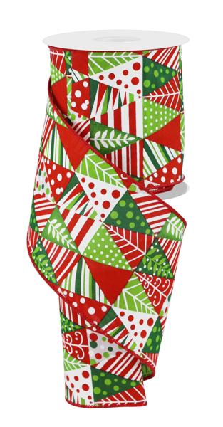 RGE1838R9  4" x 10yd Triangle Multi Tree White/Red/Green