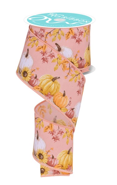 RGF130078    2.5" x 10yd Pumpkins/Foliage Diagonal   White/Ylw/Org/Brwn/Blush