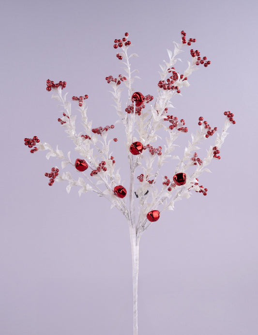 XX881559   18"L Jingle Bell/Berry/Mini Leaf Spray   White/Red