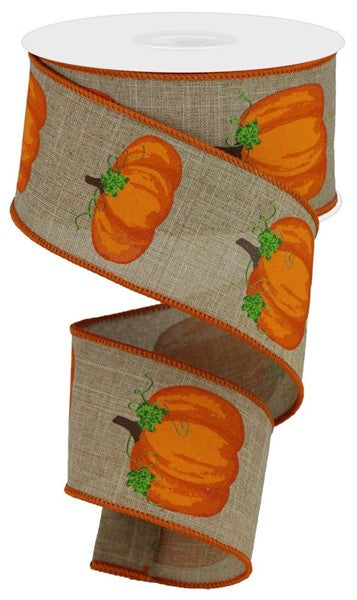 RGA147101 2.5"X10yd Pumpkins W/Leaves on Royal Lt Beige/Orng/Brown/Moss