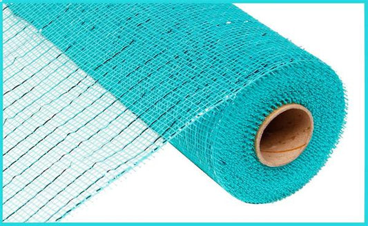 RE130158  10" x 10yd Metallic Mesh Aqua W/Dk Turq Foil