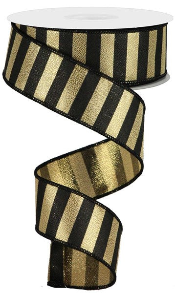 RGA1066RF  1.5" x 10yd Metallic Horizontal Stripe Gold/Black