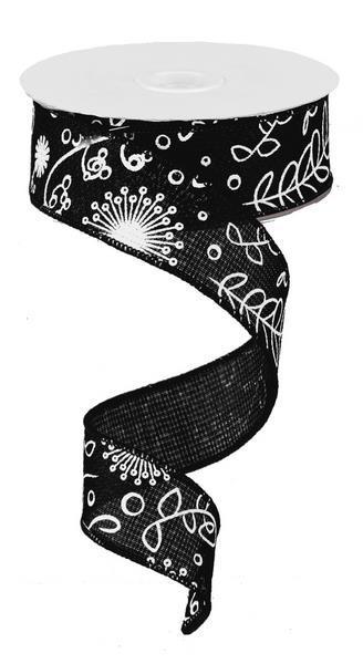 RG146802   1.5"X10YDS  Flower/Plants   Black/White