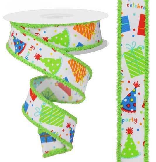 RGC802327   1.5" x 10yd Party Hats/Gifts/Drift   White/Orng/Blu/Rd