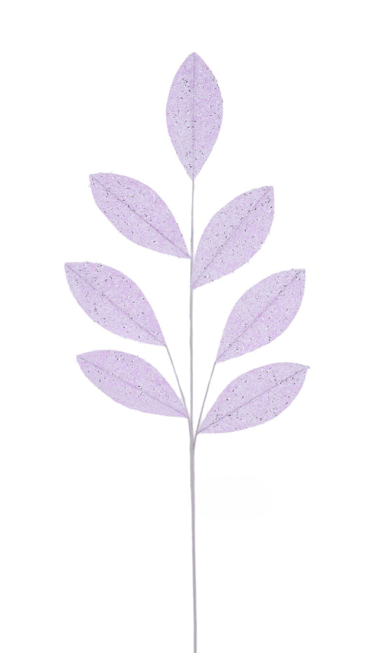 FH813213  27"L Glitter/Sequin Magnolia Leaf Spray  Lavender