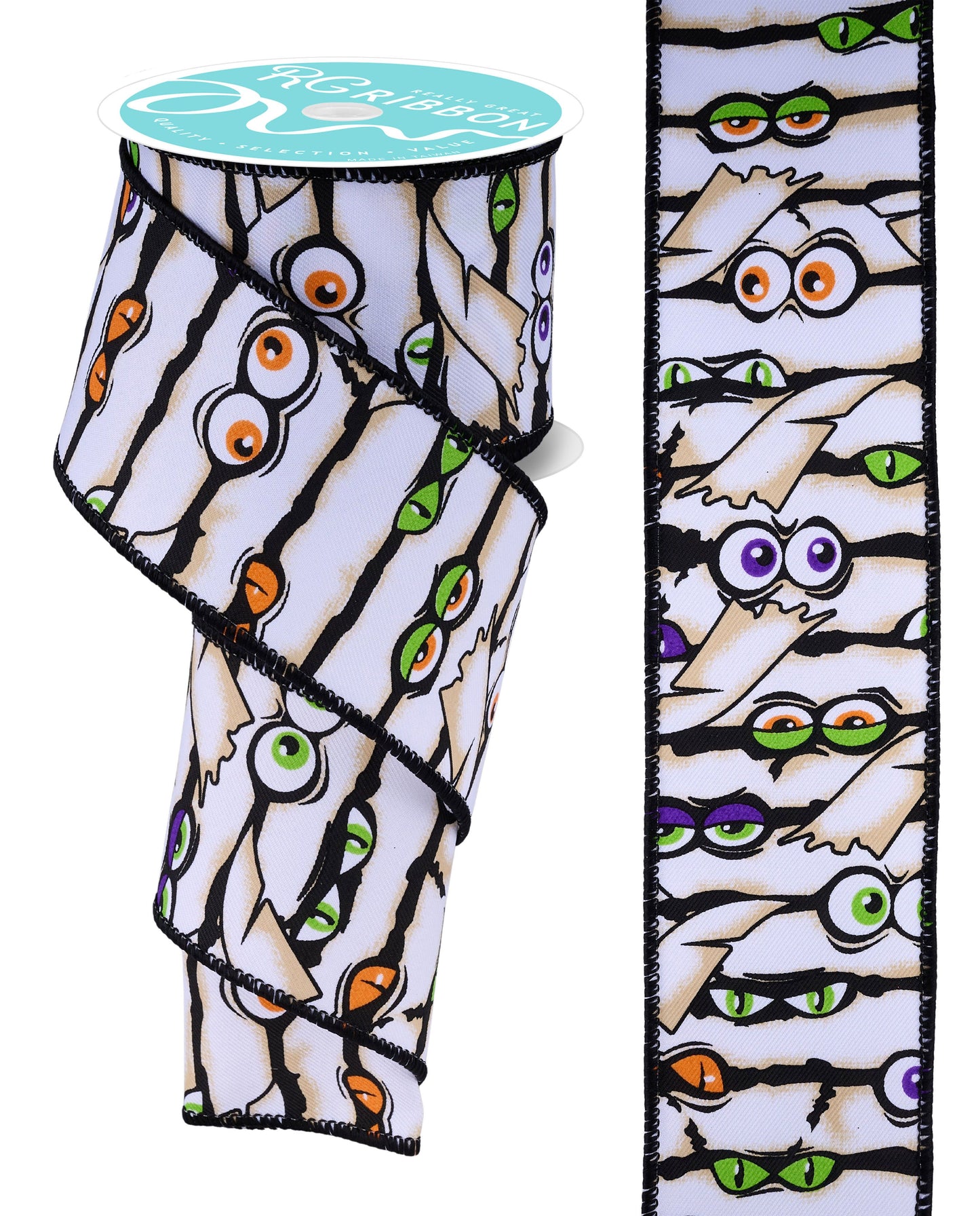 RGH1021RT    2.5" x 10yd Mummy Eyes   Wht/Blk/Orng/Prpl/Lime