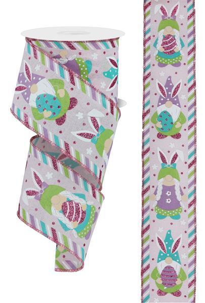 RGE114915   2.5" x 10yd Easter Gnomes On Royal    Pwdr Pink/Spring Multi