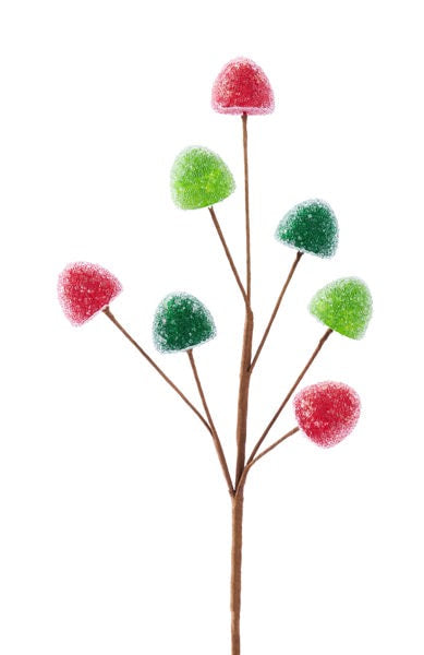 MN0370J3    11” Glass Beads/Styro Gumdrops Pick    Lime/Red/Emerald