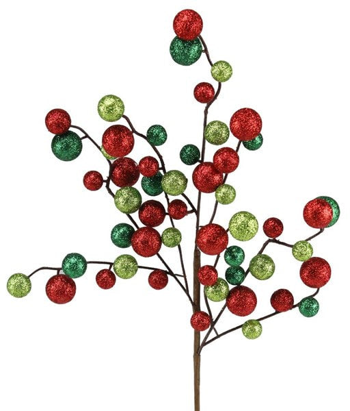 XP3796A3 17"L Round Mixed Glitter Ball Pick Red/Emerald/Lime