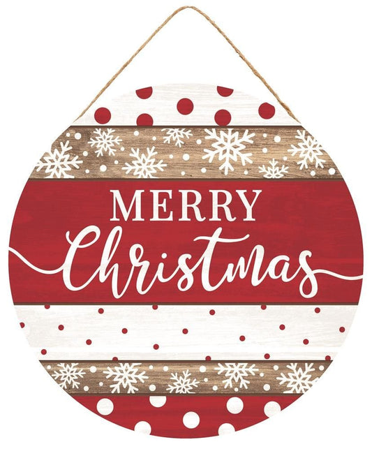 AP7062  10.5"Dia Rustic Merry Christmas Sign Red/White/Brown