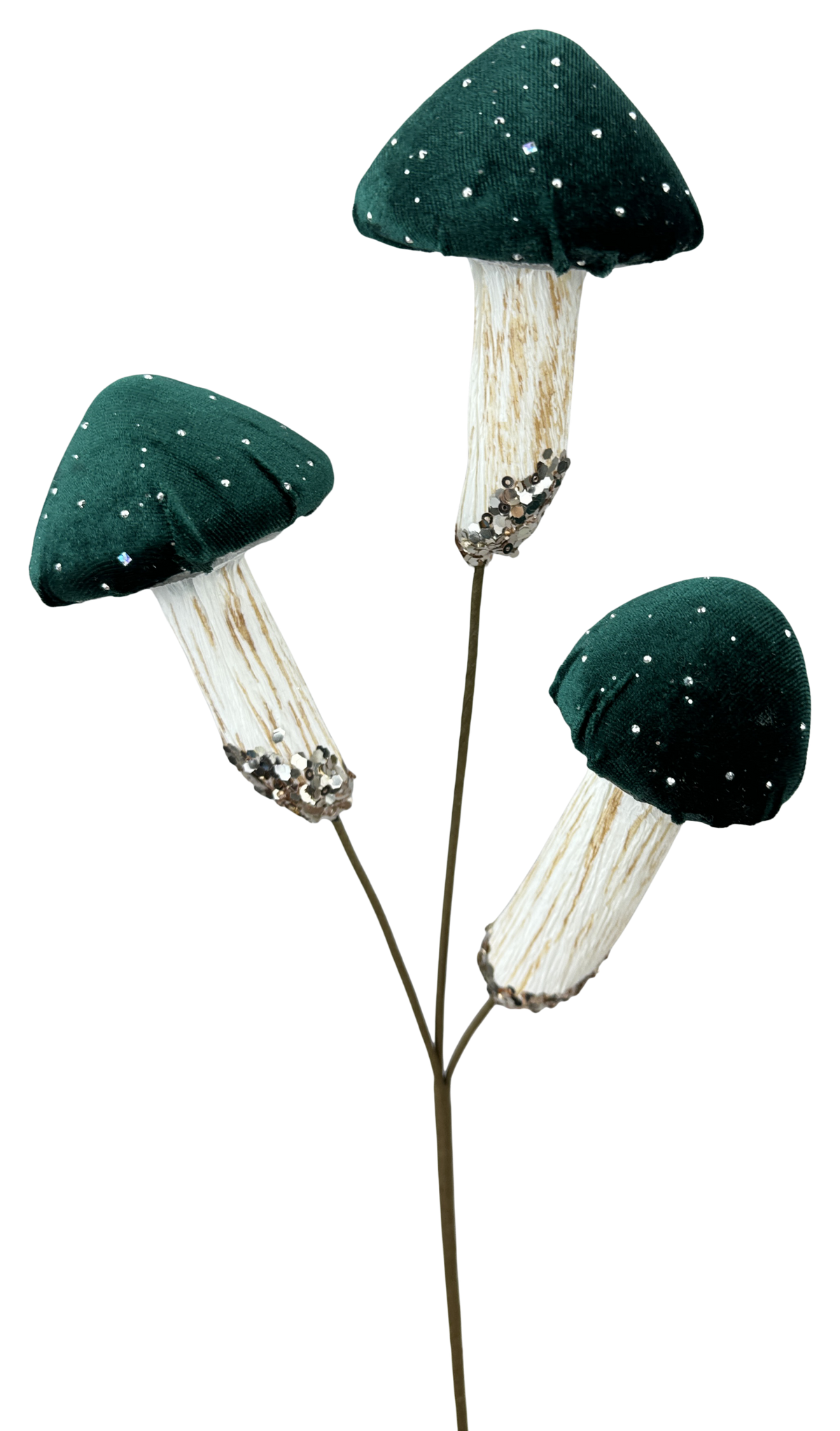 86823GN   18"H   Velvet Mushroom Pick x 3    Green