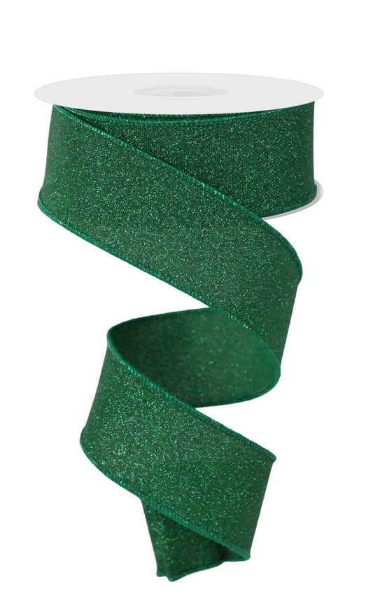RGE178906  1.5" x 10yd Fine Glitter On Faux Royal  Emerald Green