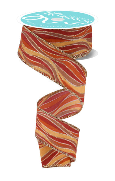 RGF193620  1.5" x 10yd Wavy Stripes Orng/Rust/Tan/Must/Gold